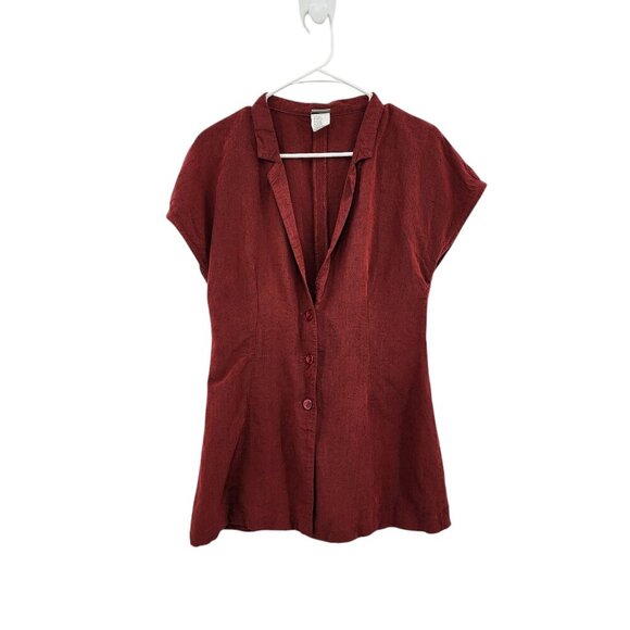 Lilith Tops - Lilith Vintage Women's Linen Blend Button Front Fitted Blouse - M